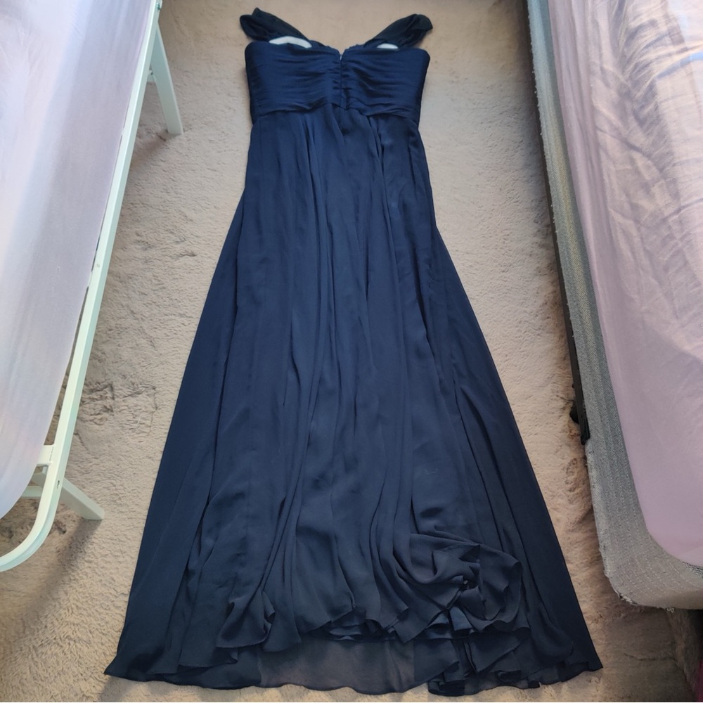 Dessy Collection Lux Off the Shoulder Chiffon Gown Navy Blue Maxi Dress Size 12 - Picture 8 of 8